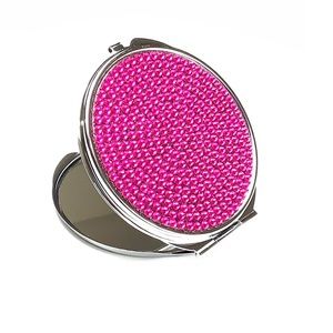 Bright Pink Rhinestone Compact Purse Travel Mirror